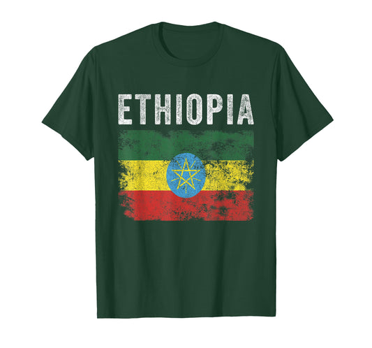 Ethiopia Flag Distressed - Men Women Kids - Ethiopian Flag T-Shirt