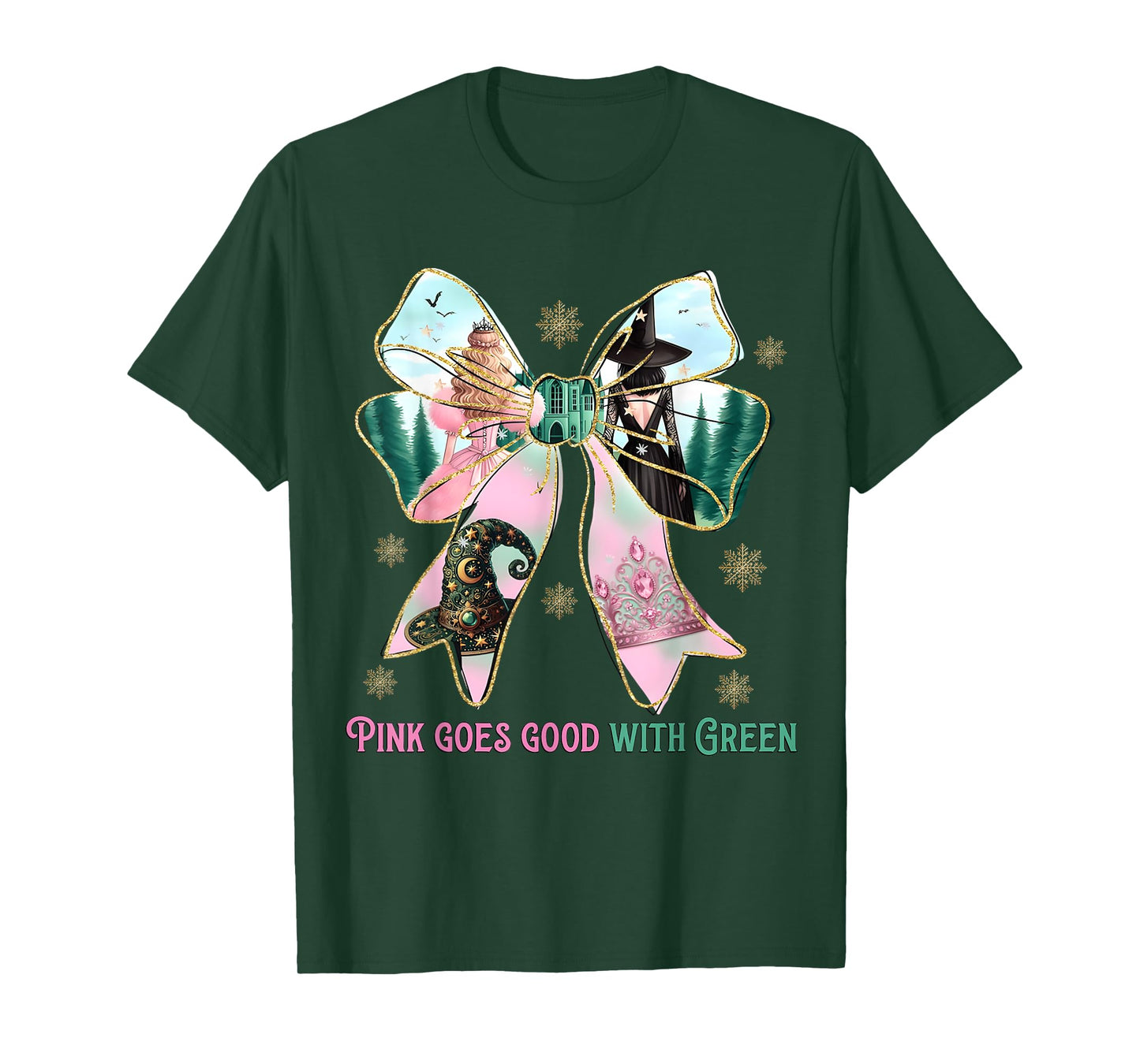 Pink Witch Goes Good With Green Halloween Witch Women Girls T-Shirt