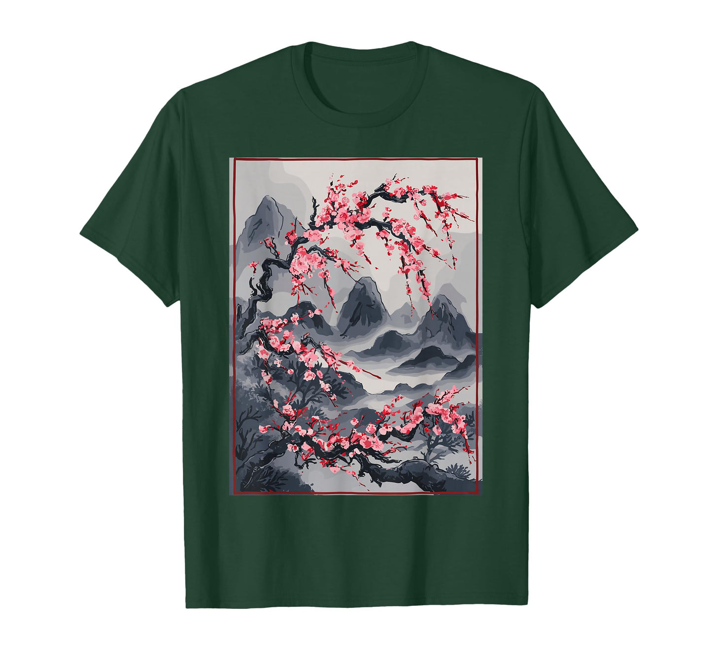 Vintage Cherry Blossom Landscape - Japanese Graphical Art T-Shirt