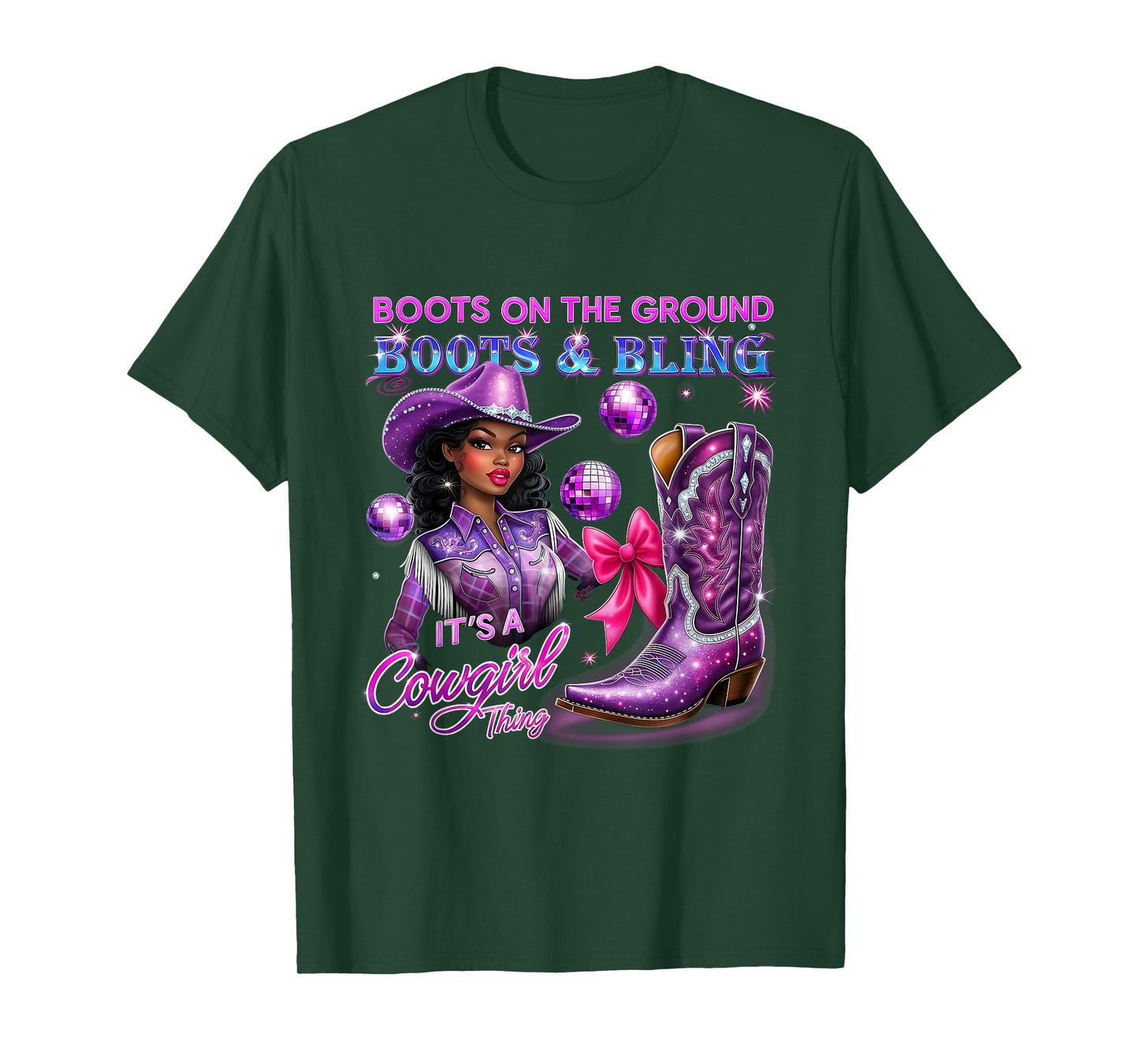 Western Boots Bling Black Melanin Trendy Cowgirl Thing T-Shirt