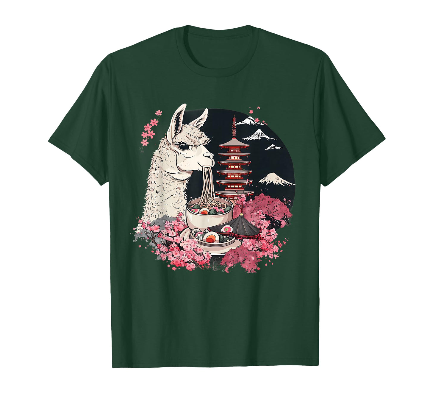 Llama Ramen Mount Fuji Sakura Pagoda Llamen Ramen Noodles T-Shirt