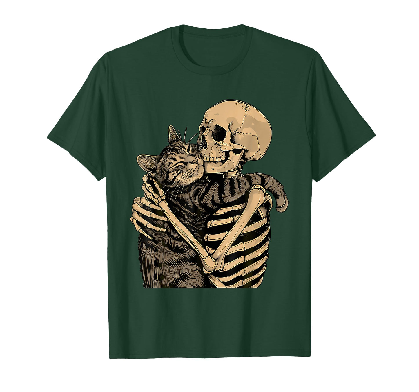 Funny Skeleton Hugging Cat Halloween Cat Lover Men Women Kid T-Shirt