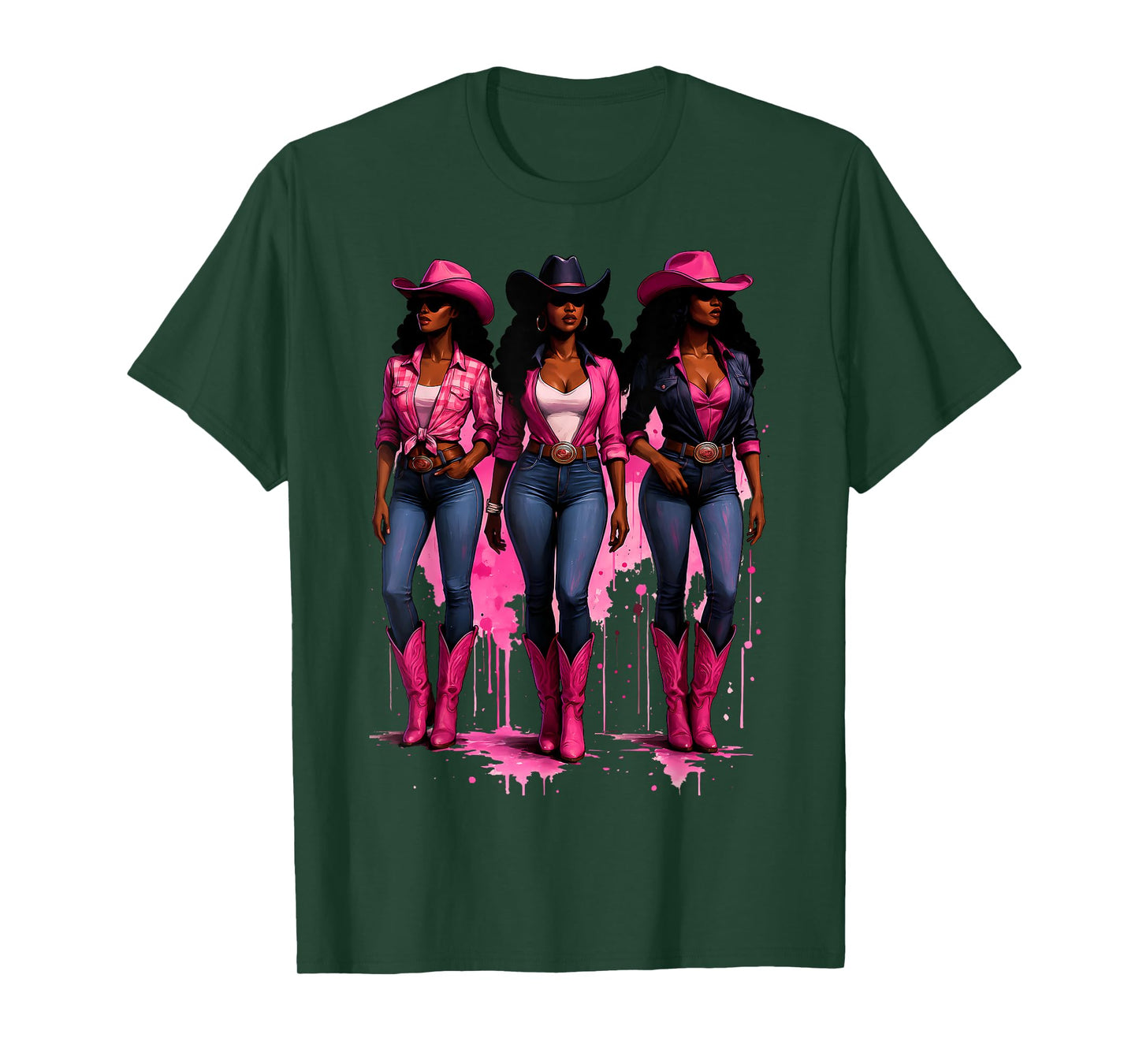 Pink Cowgirl Shirt Black Western Women Rodeo Boots Graphic T-Shirt
