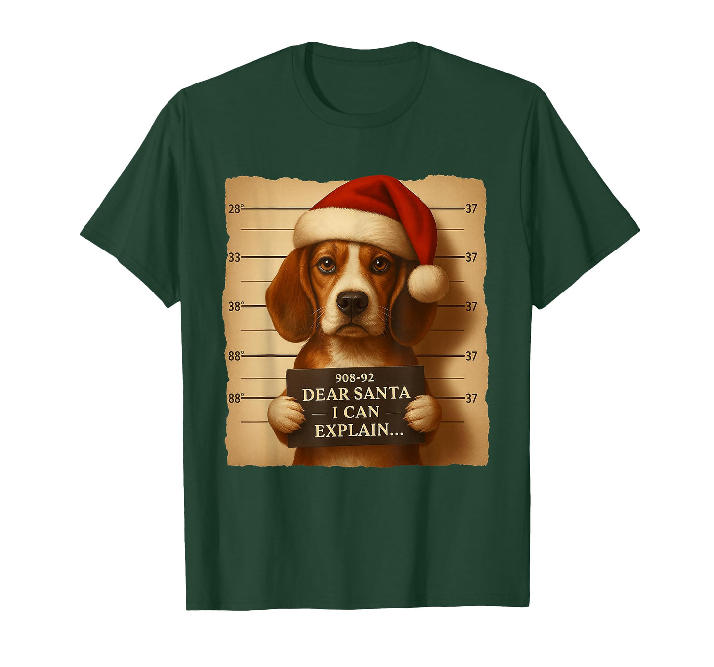 Funny Christmas Dog - Cute Beagle Santa Hat Tee T-Shirt
