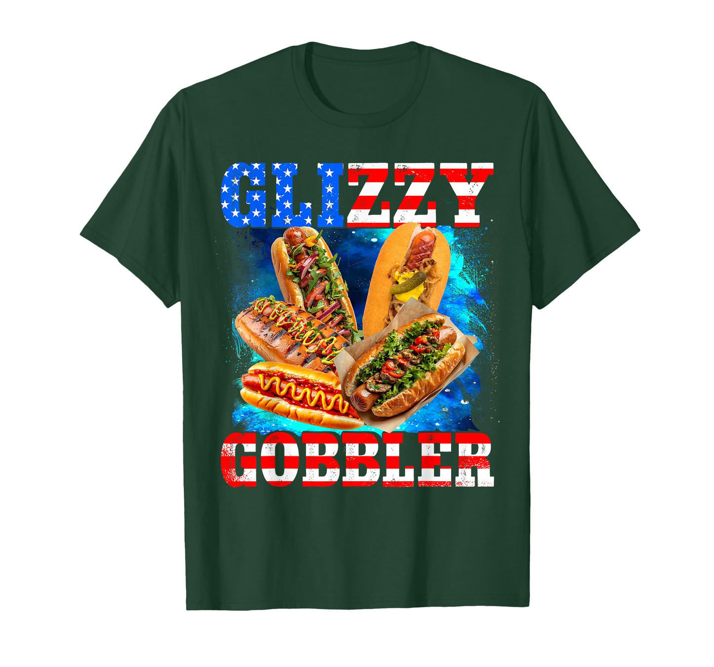 Glizzy Gobbler Funny Hotdog 4th of July BBQ Patriotic USA T-Shirt