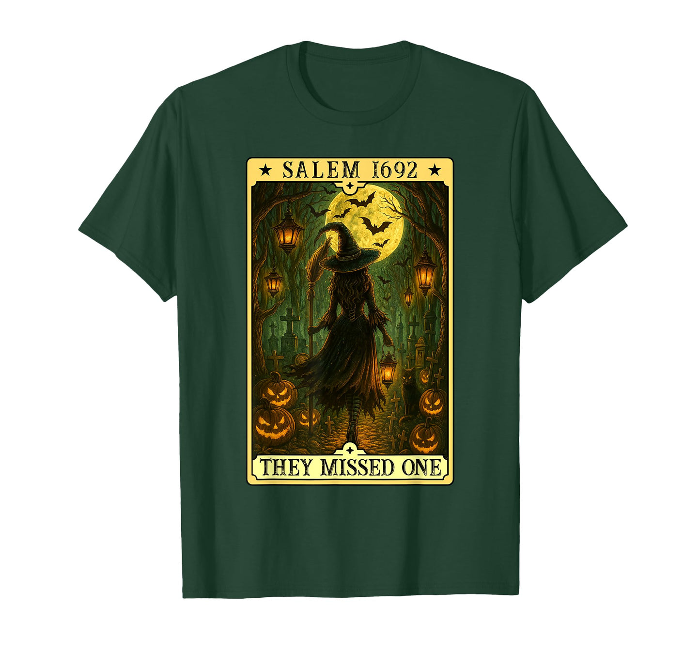 Salem 1692 Halloween Witch They Missed One Tarot Card Women T-Shirt