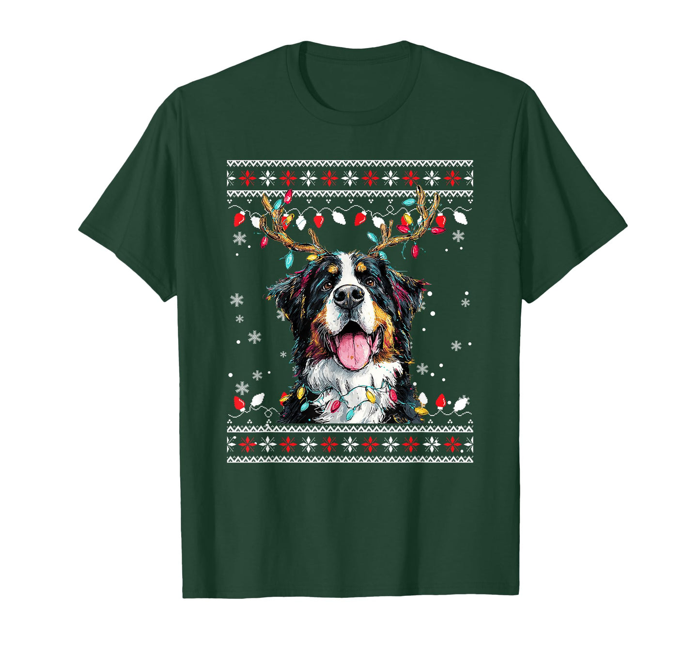 Cute Bernese Mountain Dog Christmas Reindeer Santa Hat T-Shirt