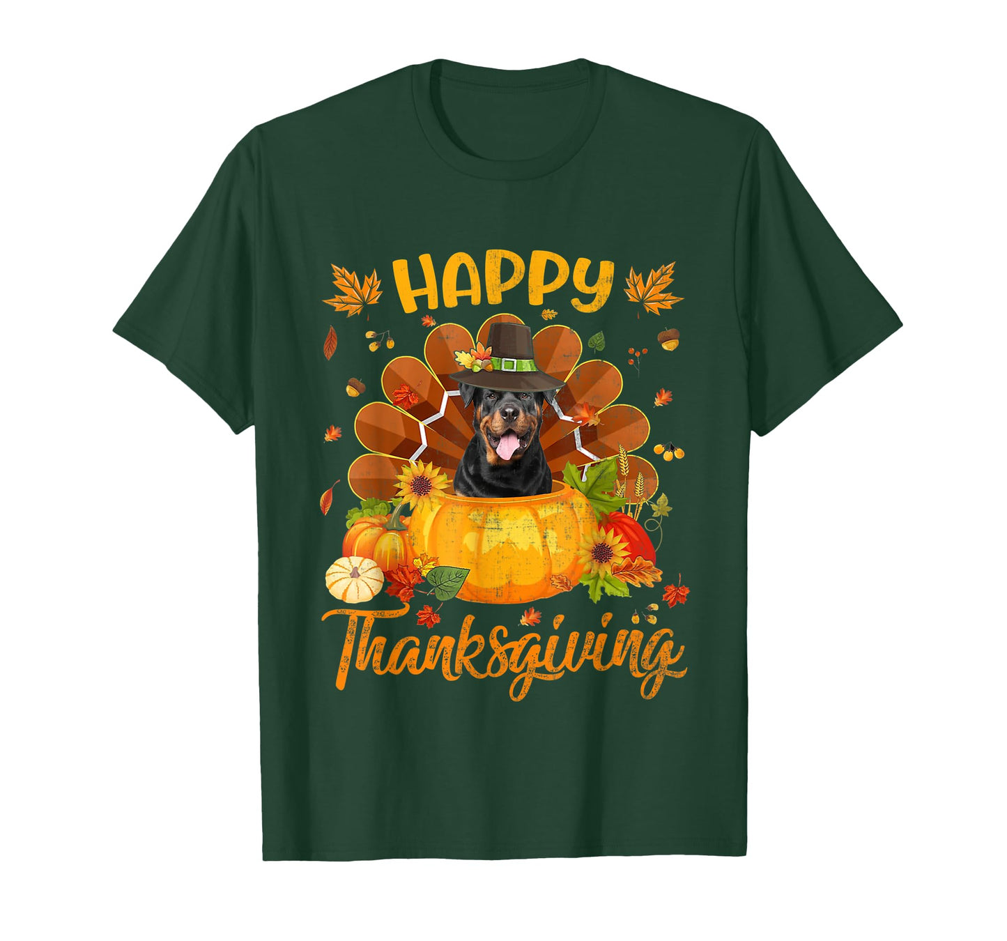 Happy Thanksgiving Rottweiler Dog Turkey Pumpkin T-Shirt