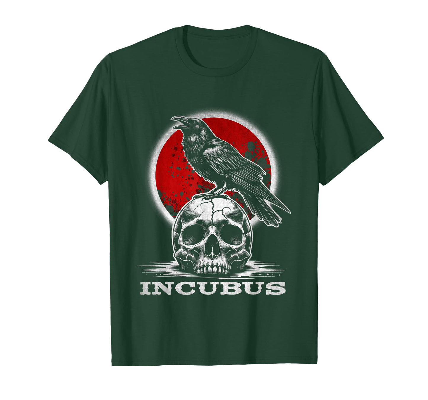Incubus Skull with Moon and Crow Gothic Halloween Art T-Shirt