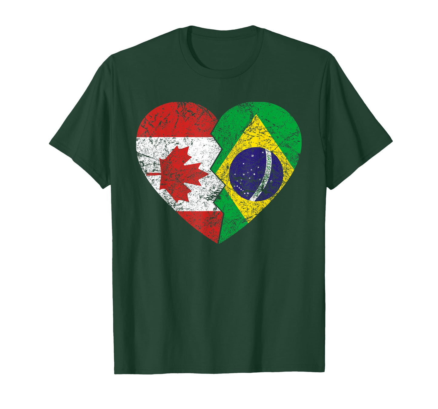 Brazilian Canadian Flags Heart | Canada Brazil Roots Vintage T-Shirt