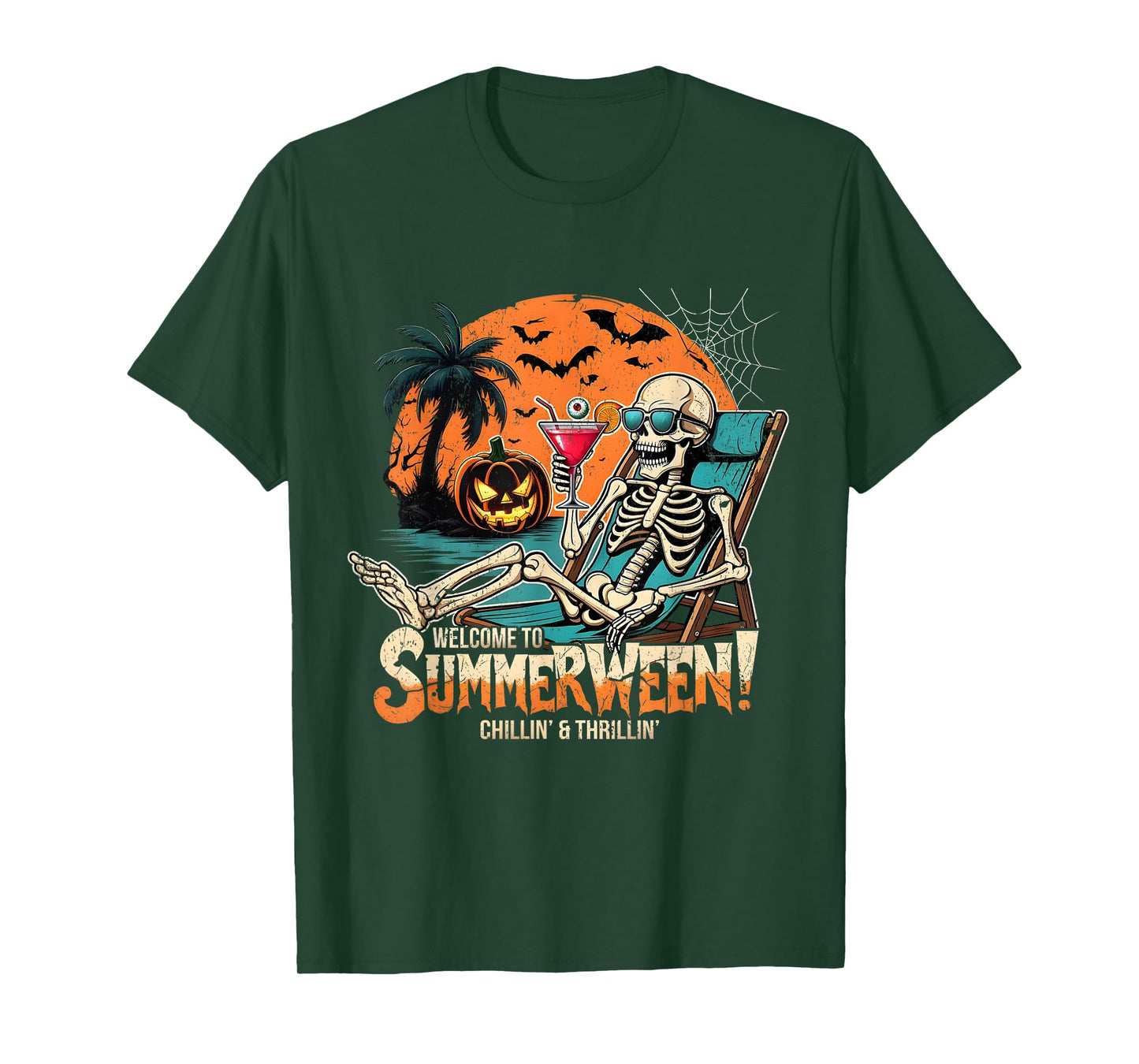 Summerween Skeleton Beach Halloween Tropical Art T-Shirt