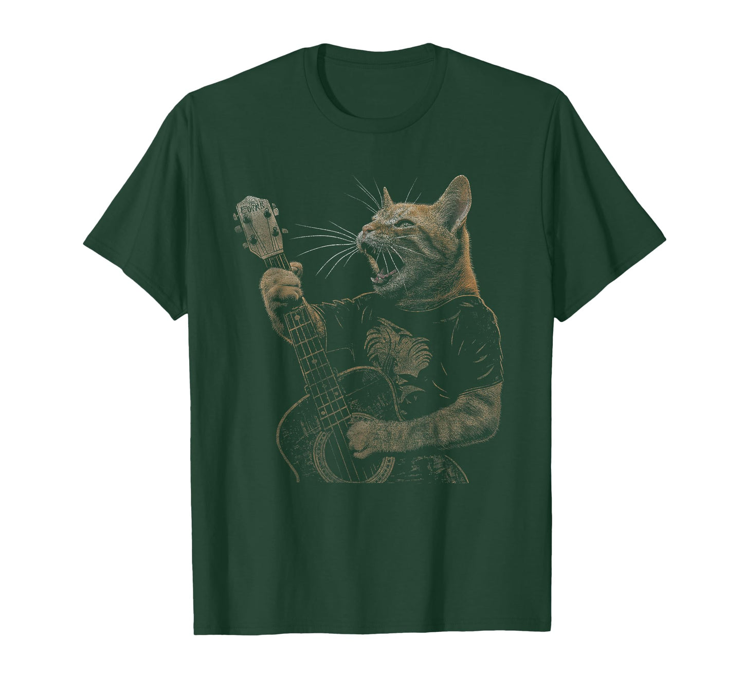Funny Cat Guitar - Rock and Roll Music Band Concert Vintage T-Shirt for Men Women Kids