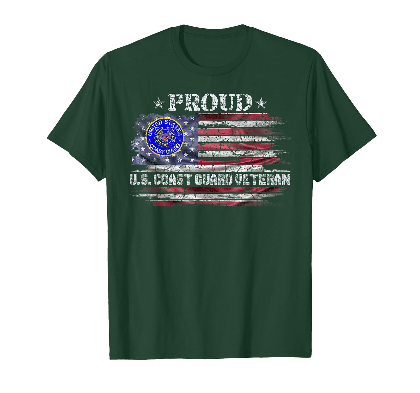 Vintage USA American Flag Proud US Coast Guard Veteran Funny T-Shirt