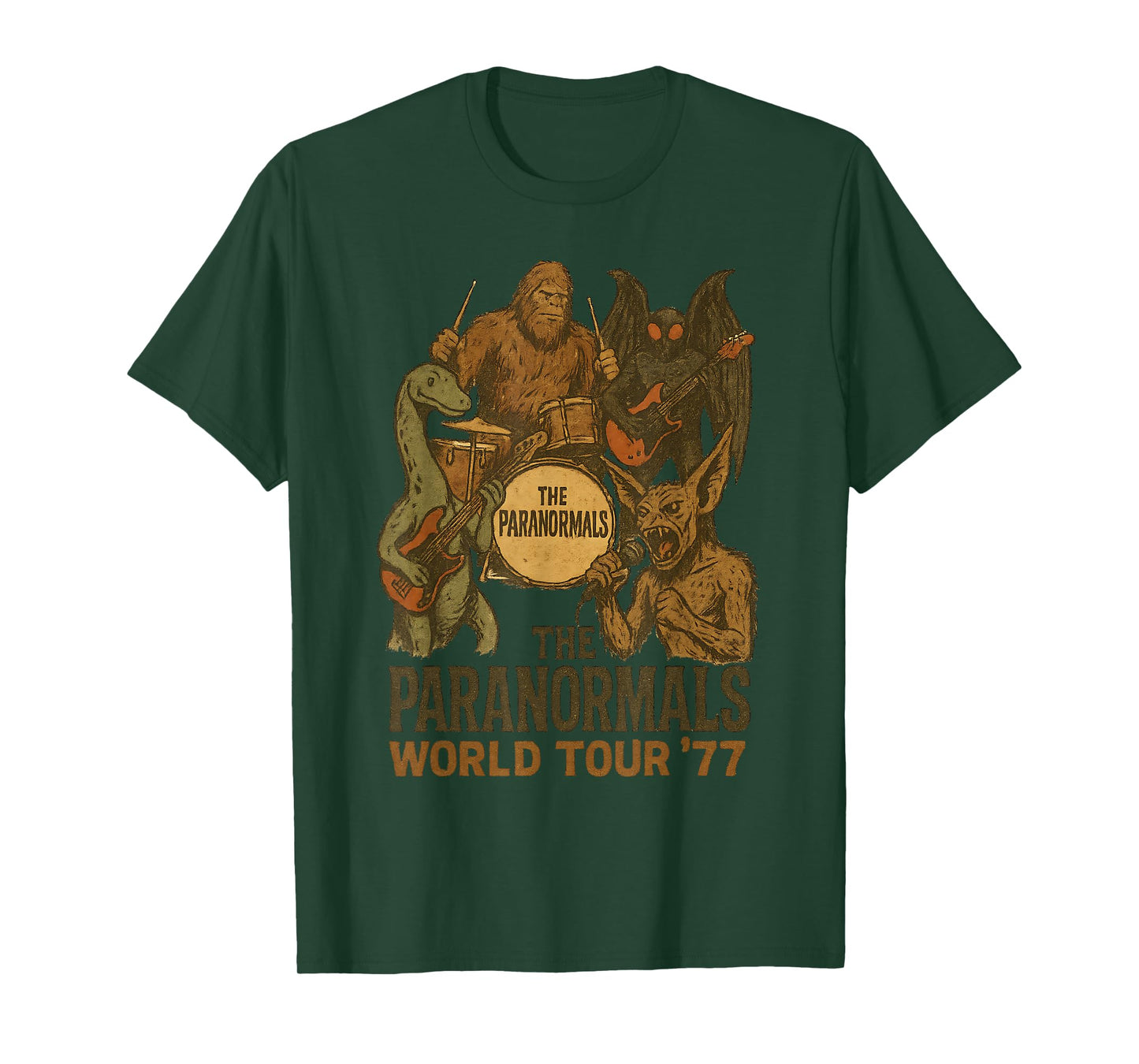 The Paranormal Cryptid Bigfoot Mothman Music Band World Tour T-Shirt