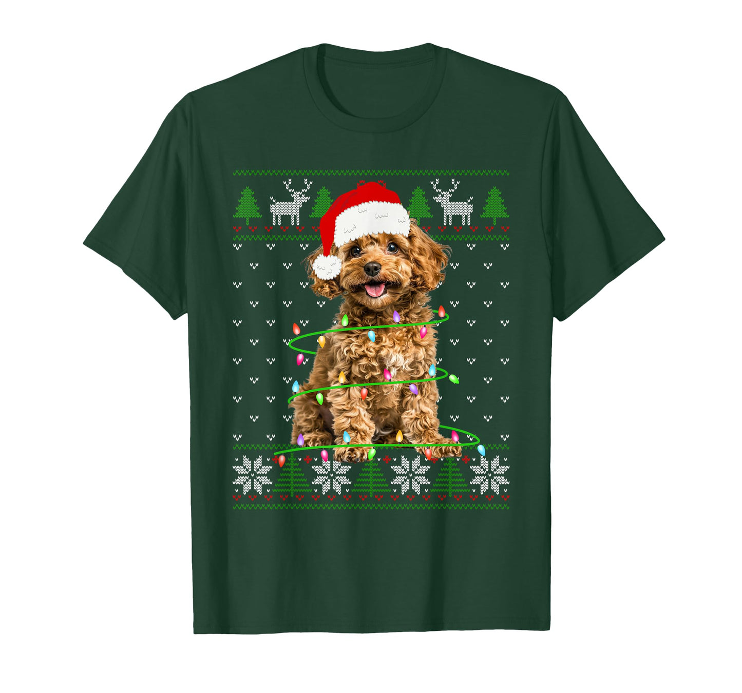 Poodle Dog Christmas Tree Lights Puppy Dog Lover T-Shirt
