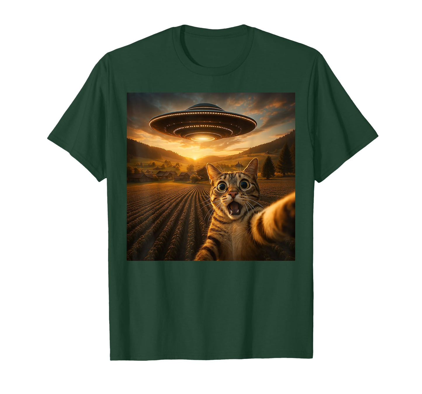 Cat Selfie With Alien UFO Funny Cat Gifts For Men Women Kid T-Shirt