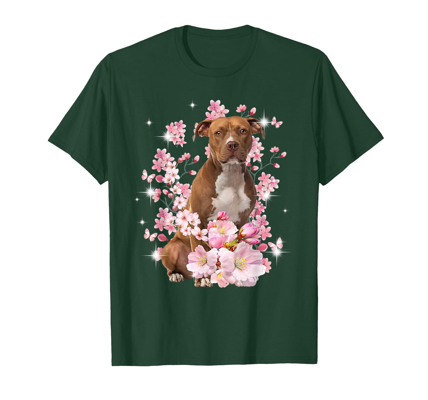 Pitbull Dog Japanese Cherry Blossom Sakura Flower T-Shirt