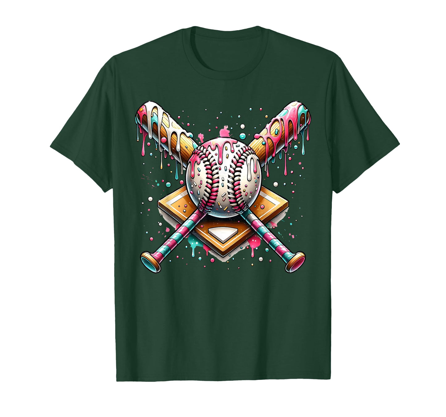 Baseball Home Plate Ice Cream Drip Baseball with Sprinkles T-Shirt