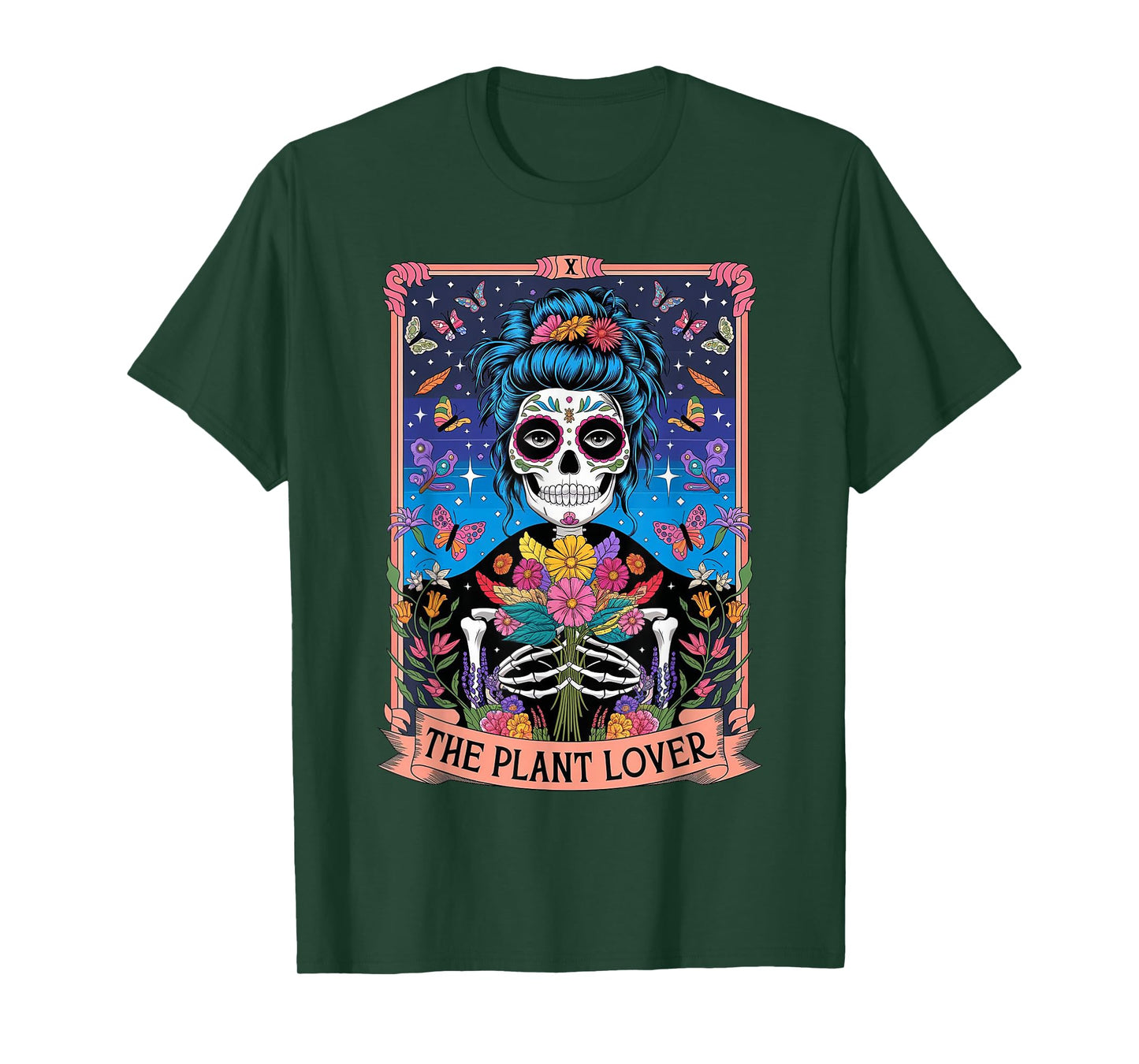 The Plant Lady Funny Mystic Skeleton Tarot Cards Plant Lover T-Shirt