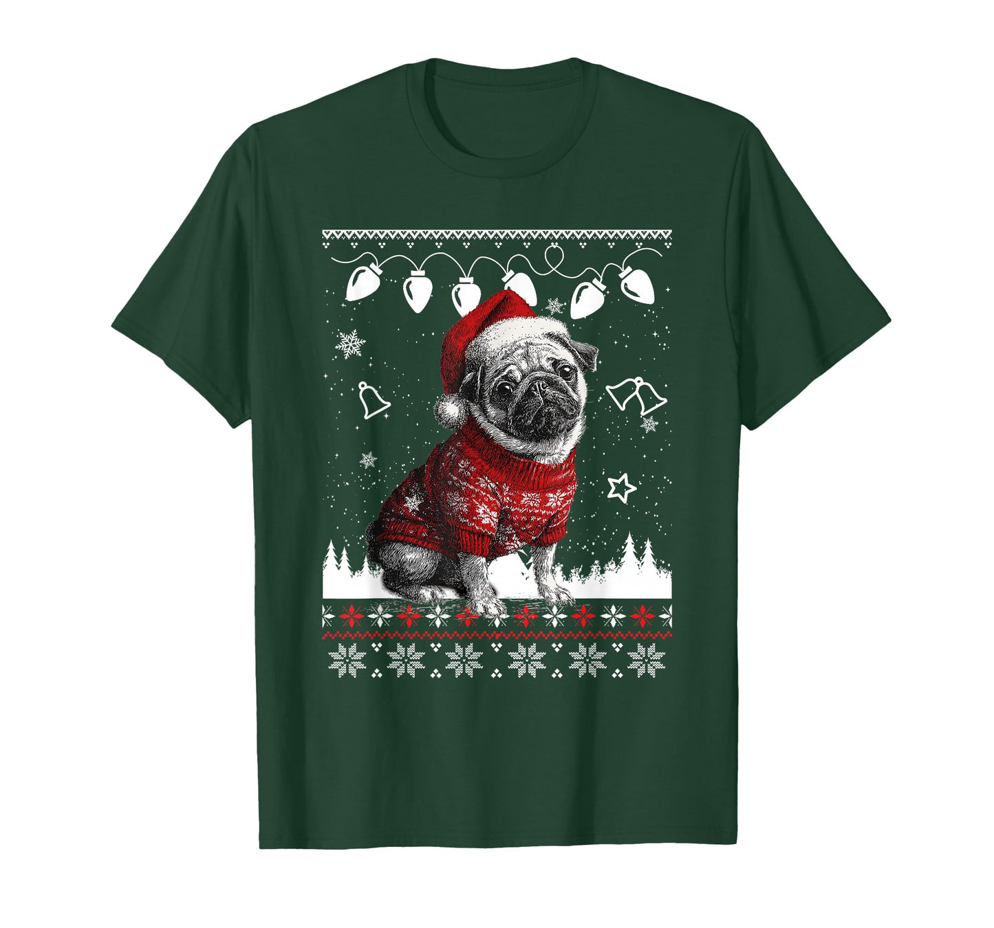 Cute Pug Christmas Wearing Sweater Funny Xmas Dog T-Shirt