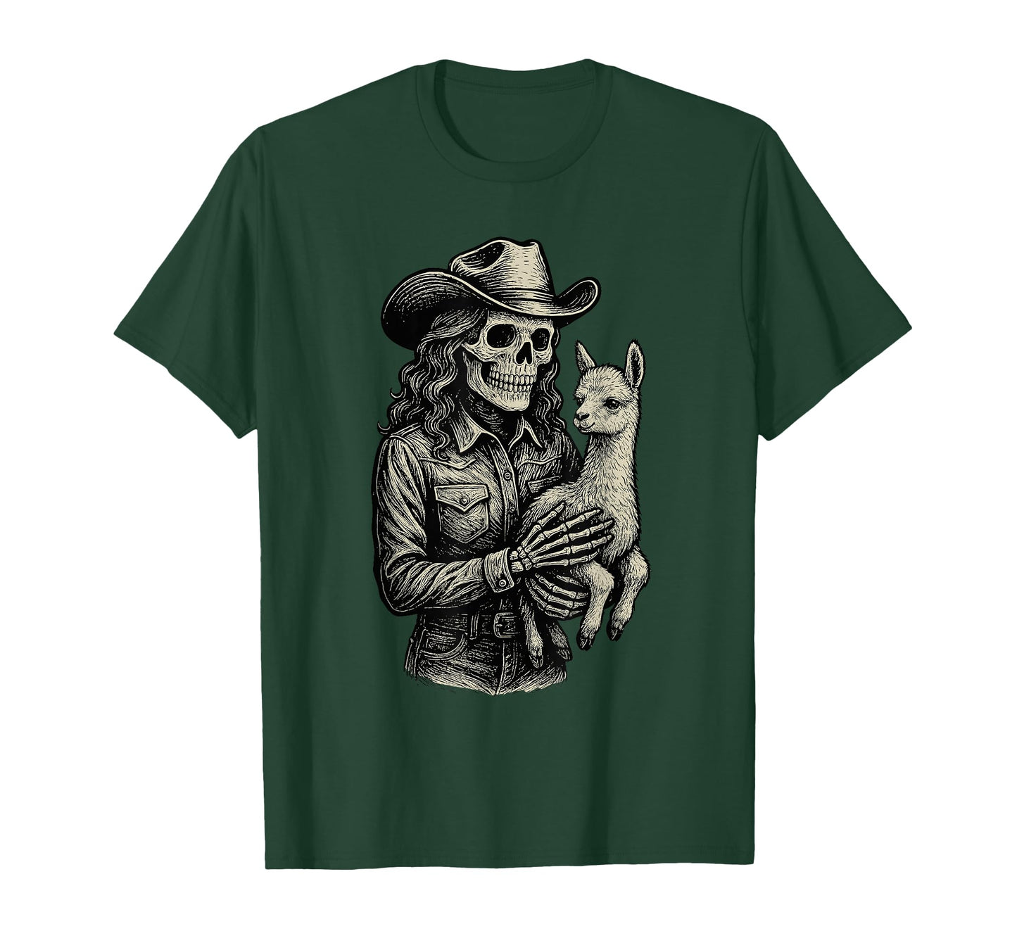 Skeleton Cowgirl Llama Cowboy Alt Goth Skull Western Gothic T-Shirt