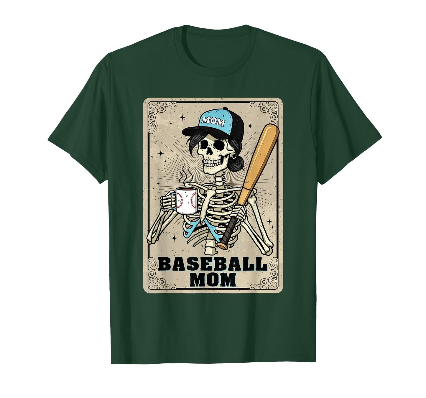 Baseball Mom Skeleton Vintage Tarot Card Funny Mother's Day T-Shirt