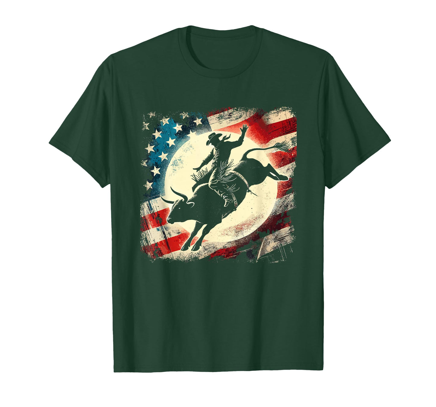 Bull Riding & Rodeo Bull Rider, Cowboy, Western & USA Flag T-Shirt