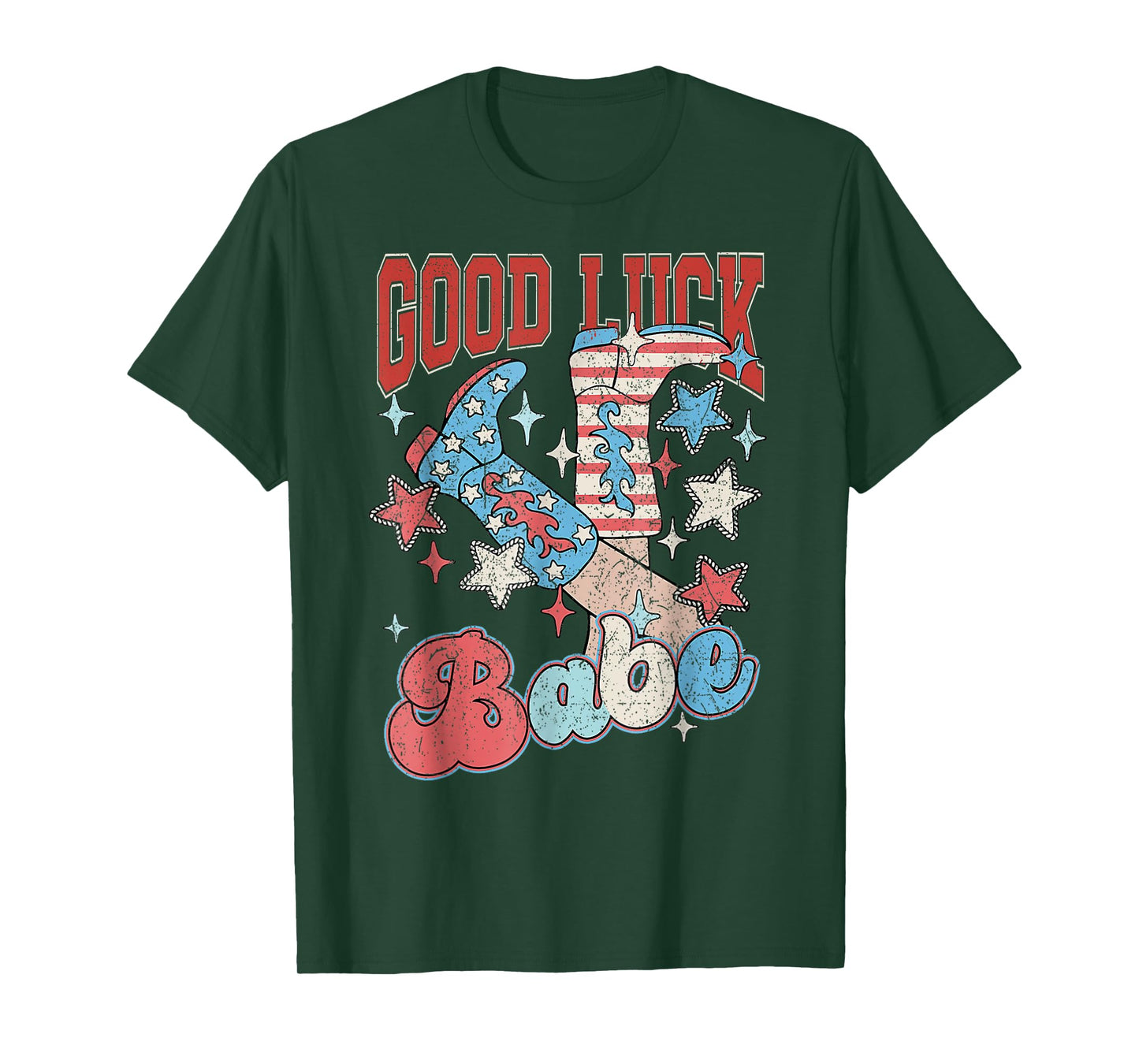 Retro Cowgirl Boots Good Luck Babe Western Party Club T-Shirt