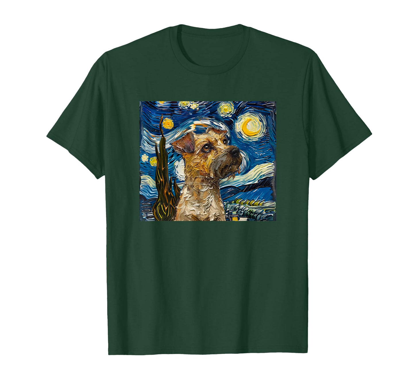 Mens Womens Kids Painting Starry Night Border Terrier Lover T-Shirt