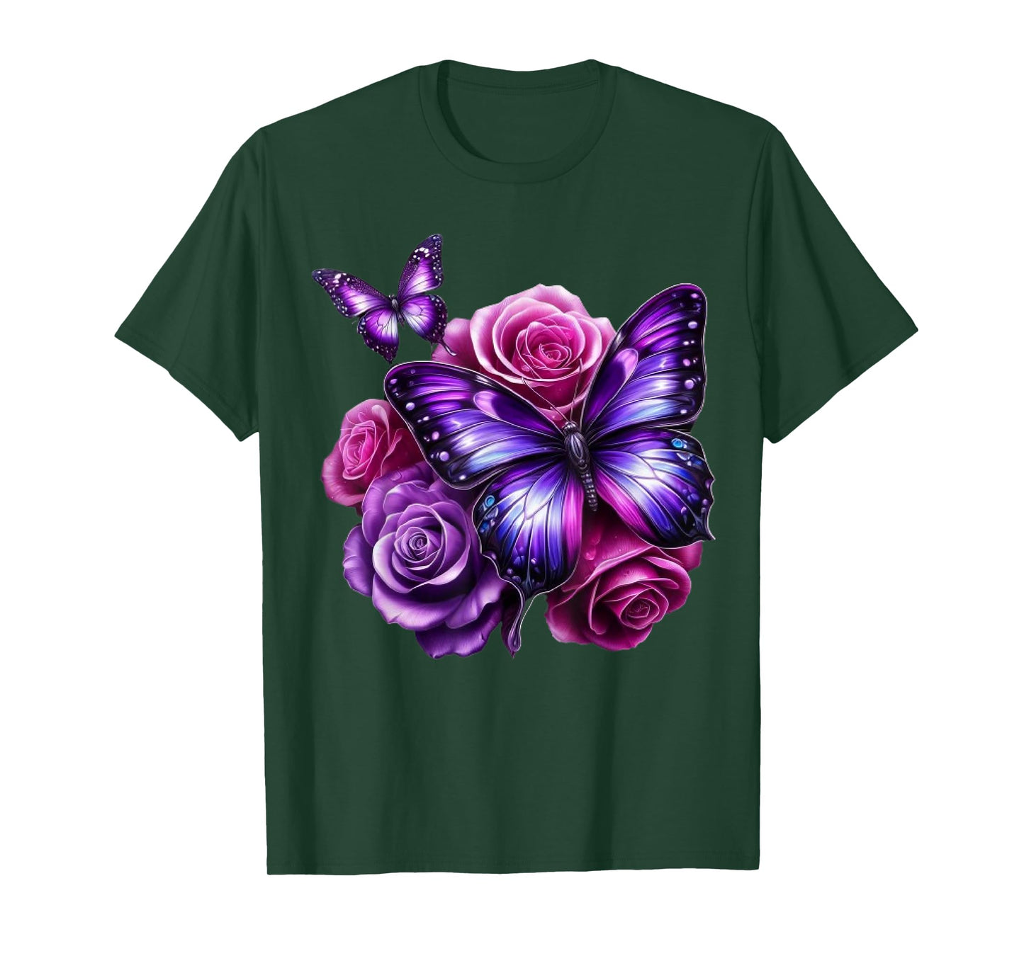 Beautiful Butterfly Purple Rose Butterfly Lovers Gifts Women T-Shirt