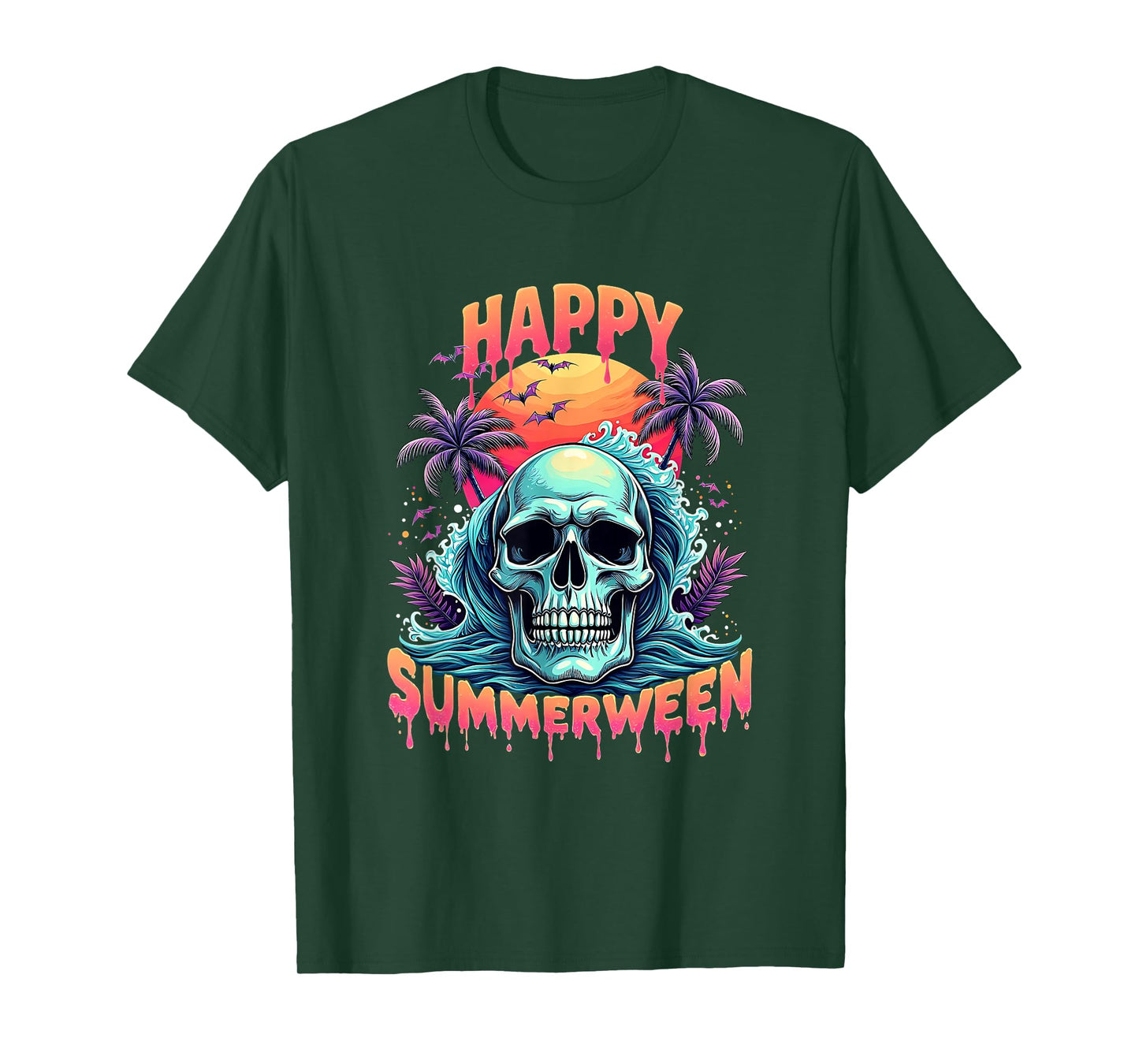 Happy Summerween Skeleton Summer Watermelon Jack-o-lantern T-Shirt