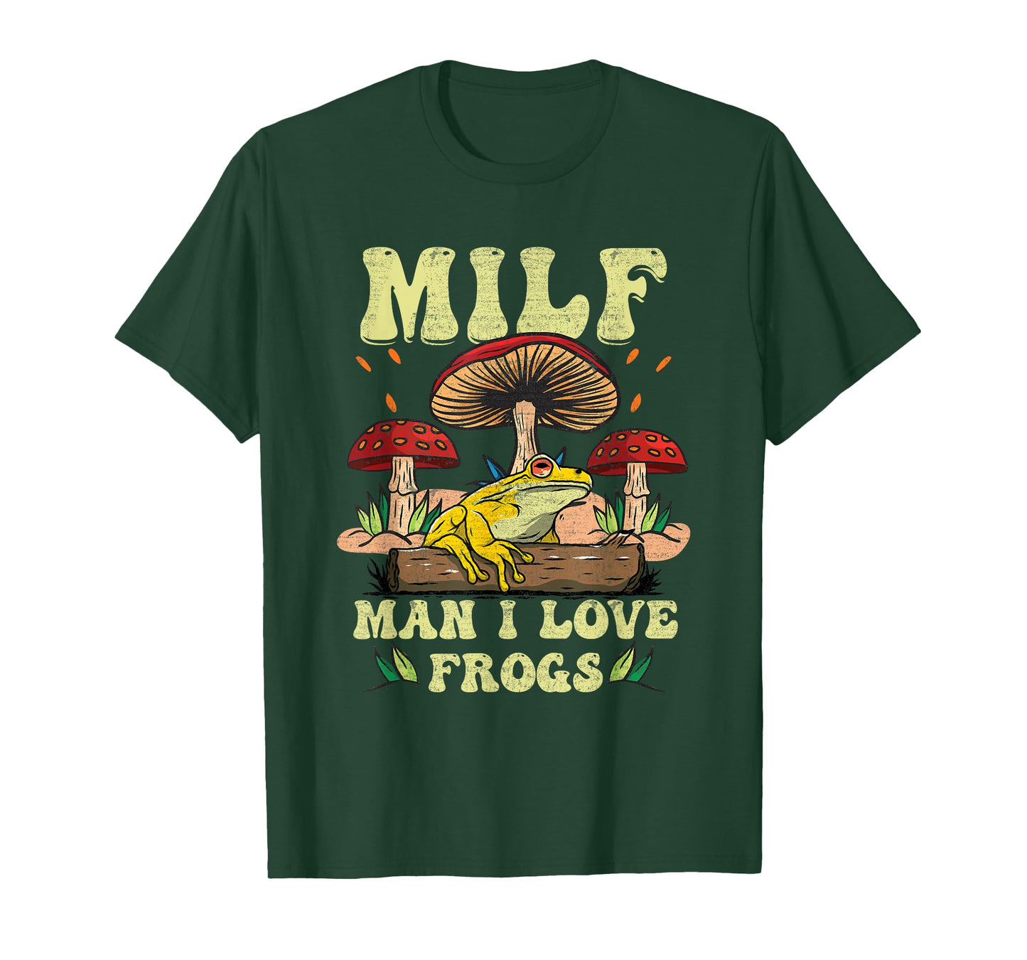 M I L F Man I Love Frogs Vintage Frog And Fungi Mushroom T-Shirt