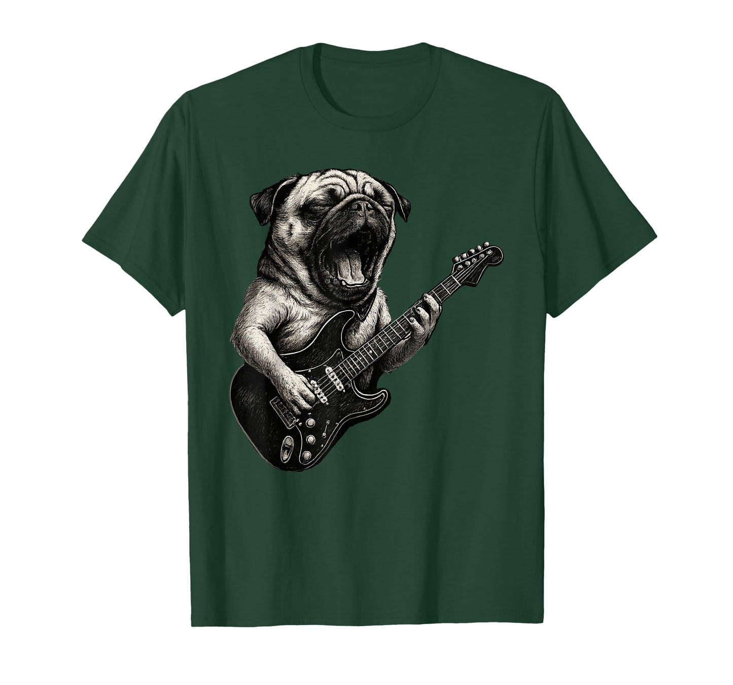 Dog Pug Playing Guitar Rock Funny T-Shirt