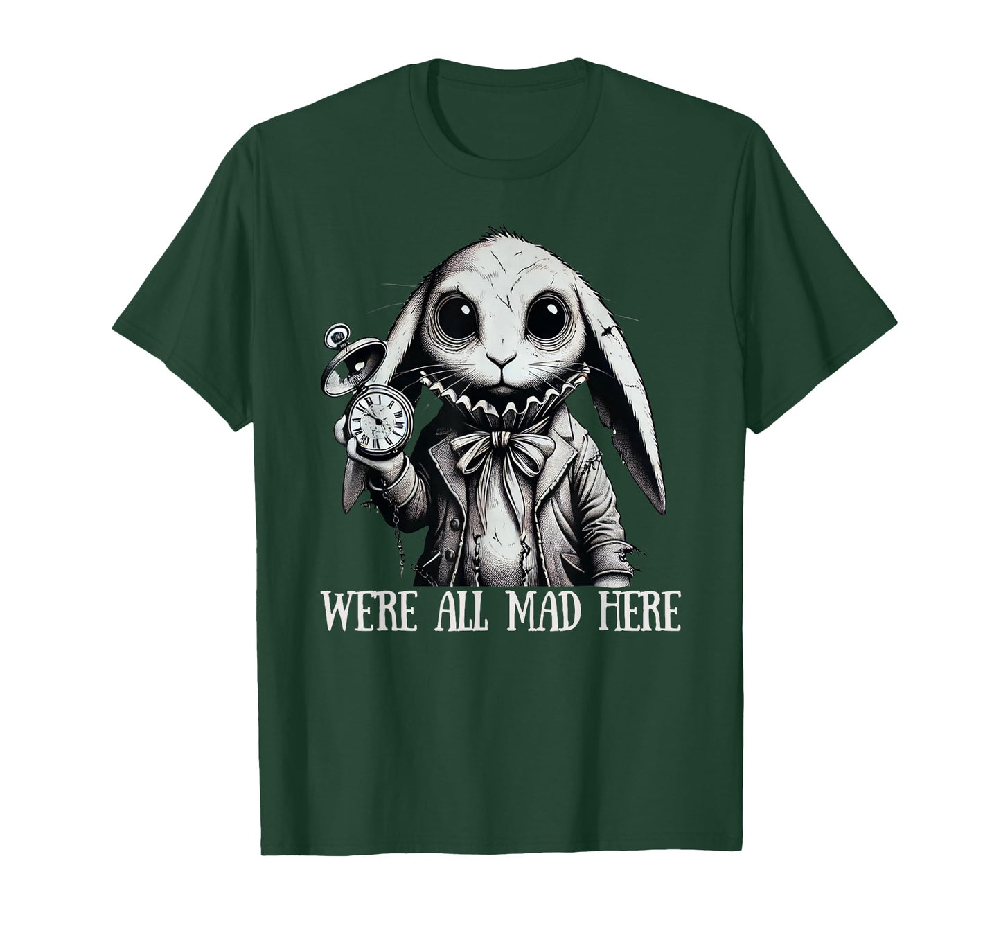 Alice in Wonderland - We're All Mad Here Rabbit Hatter Quote T-Shirt