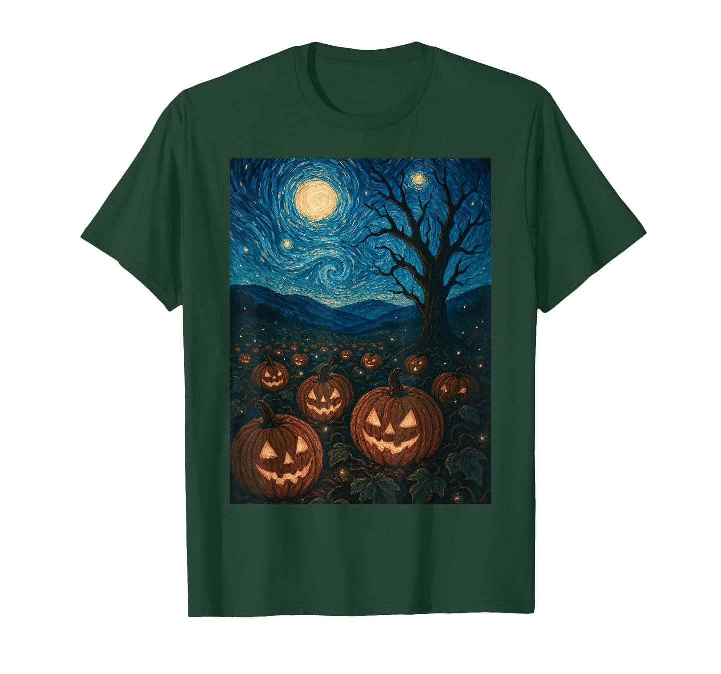 Starry Pumpkin Patch – Van Gogh Style Halloween Night Tee T-Shirt