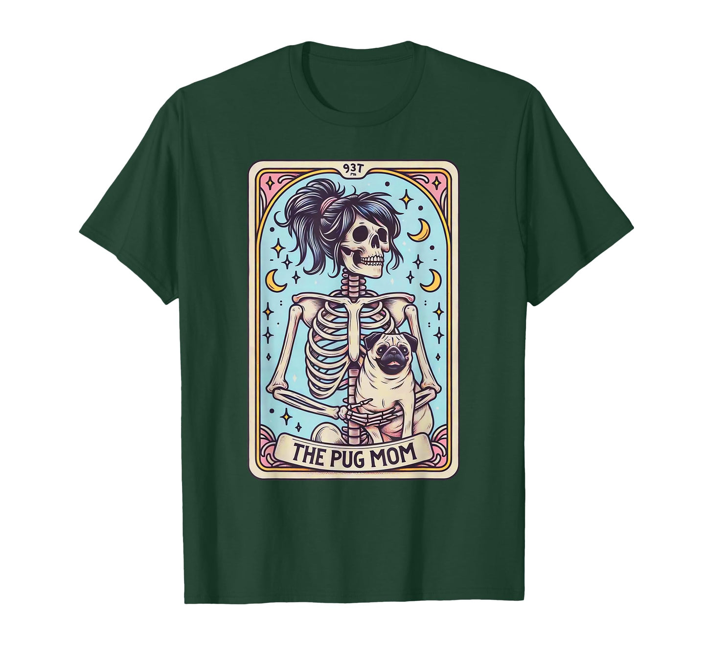 Retro Funny The Pug Dog Mom Tarot Card Skeleton Halloween T-Shirt