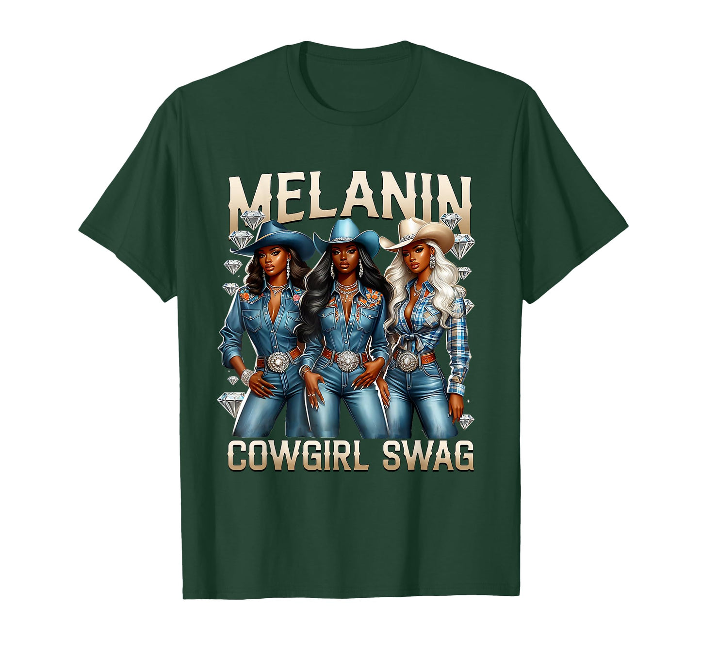 Black Cowgirl Swag Western Rodeo Melanin Denims and Diamond T-Shirt