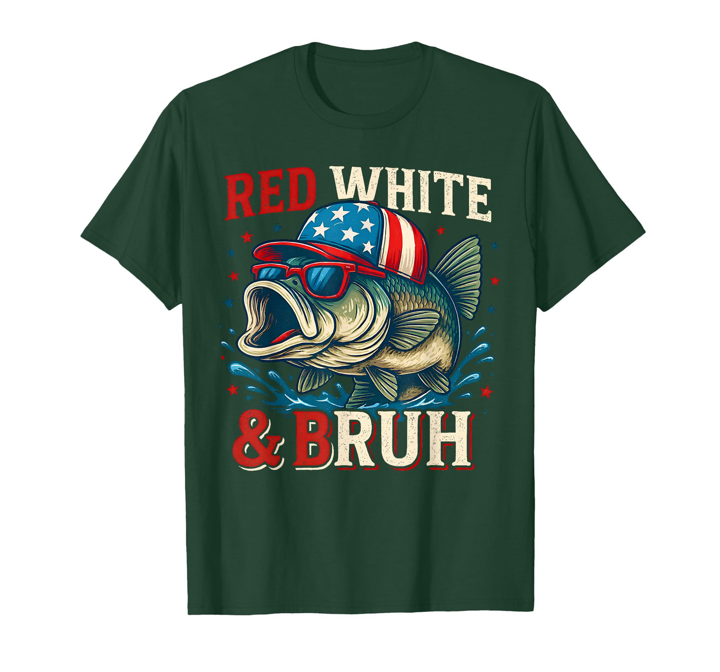 Patriotic Red White & Bruh America Fish Fishing 4th Of July T-Shirt
