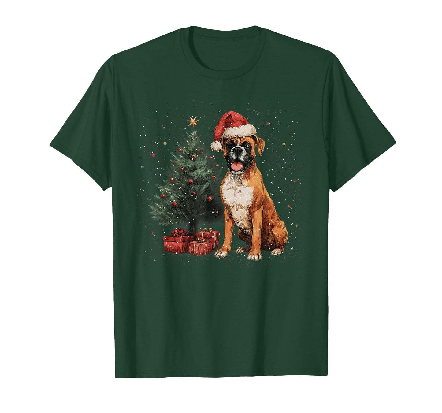 Funny Boxer Christmas Tree Dog Lights Xmas T-Shirt