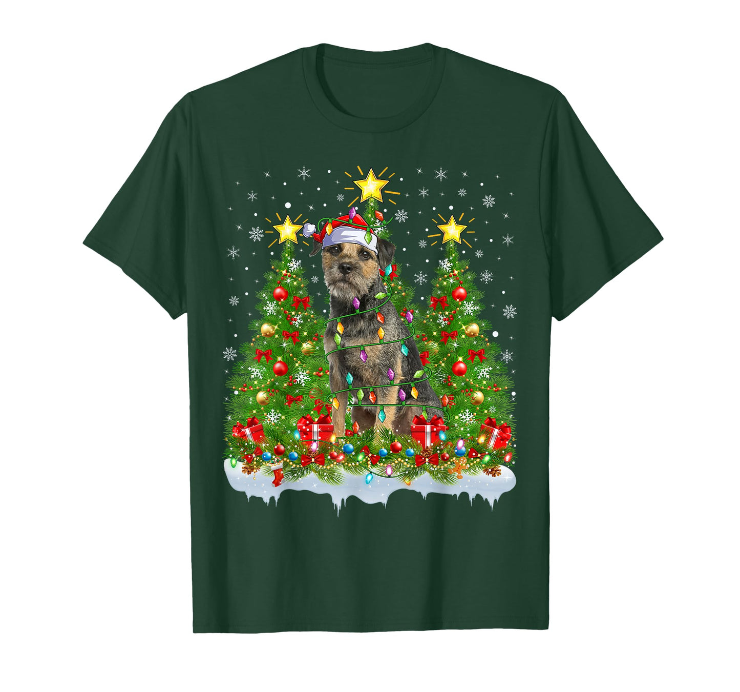 Xmas Tree Decoration Santa Border Terrier Dog Christmas T-Shirt