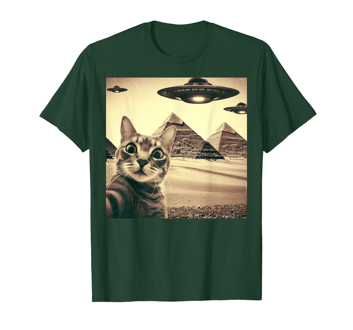 Cat Selfie With Alien UFO Funny Cat Gifts For Men Women Kid T-Shirt