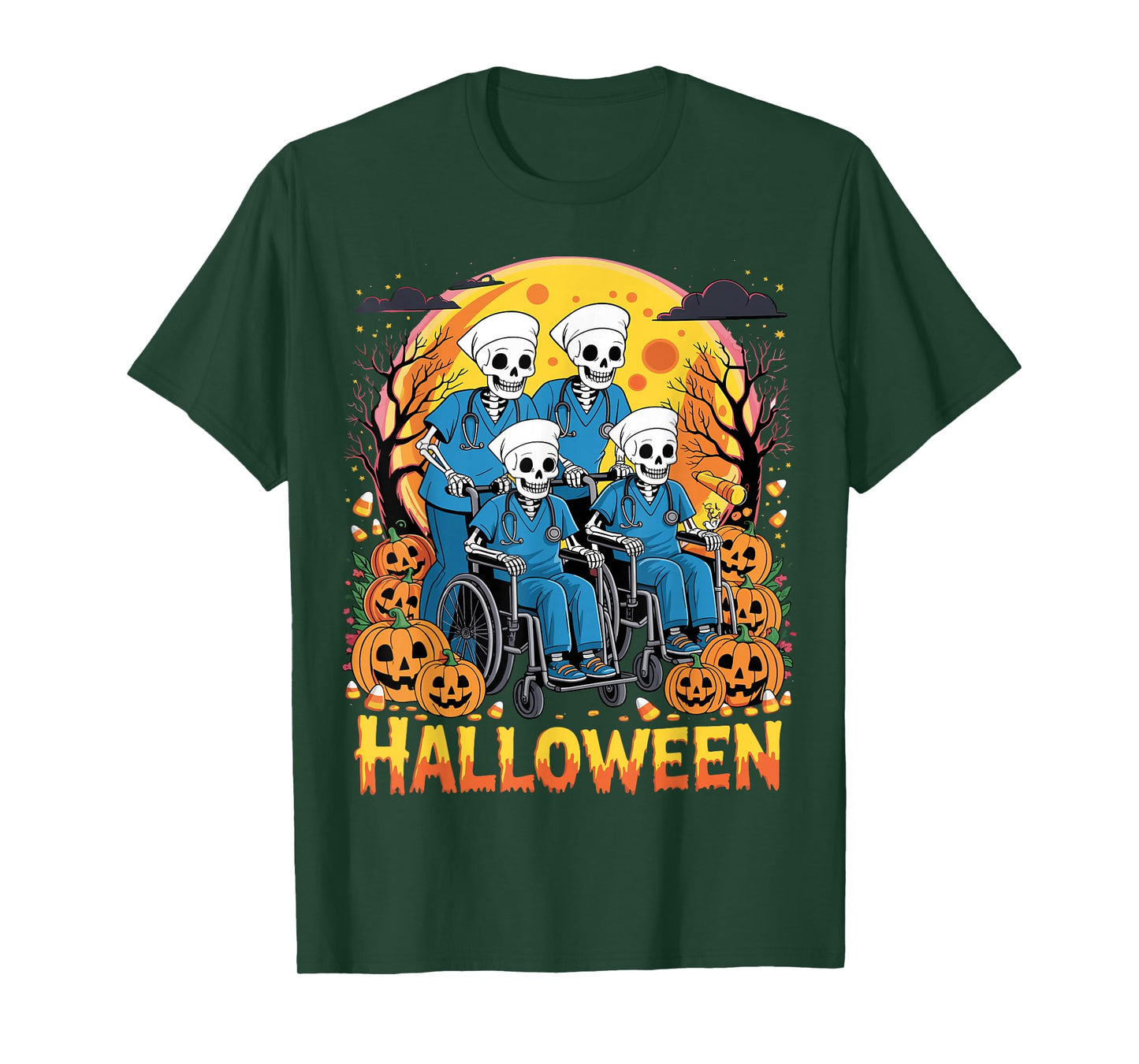 Nurse Skeletons Halloween Healthcare CNA Medical Crew T-Shirt