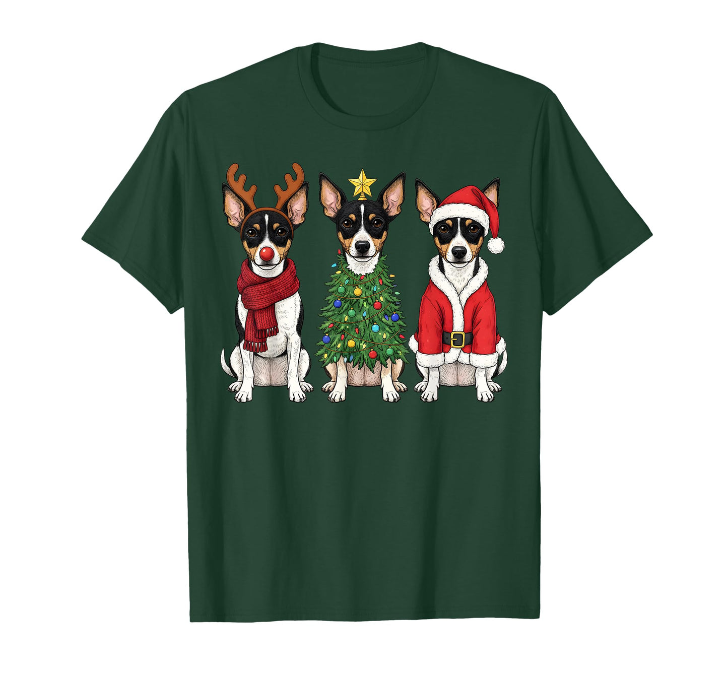 Retro Christmas Rat Terrier Santa Reindeer Dog Lover T-Shirt