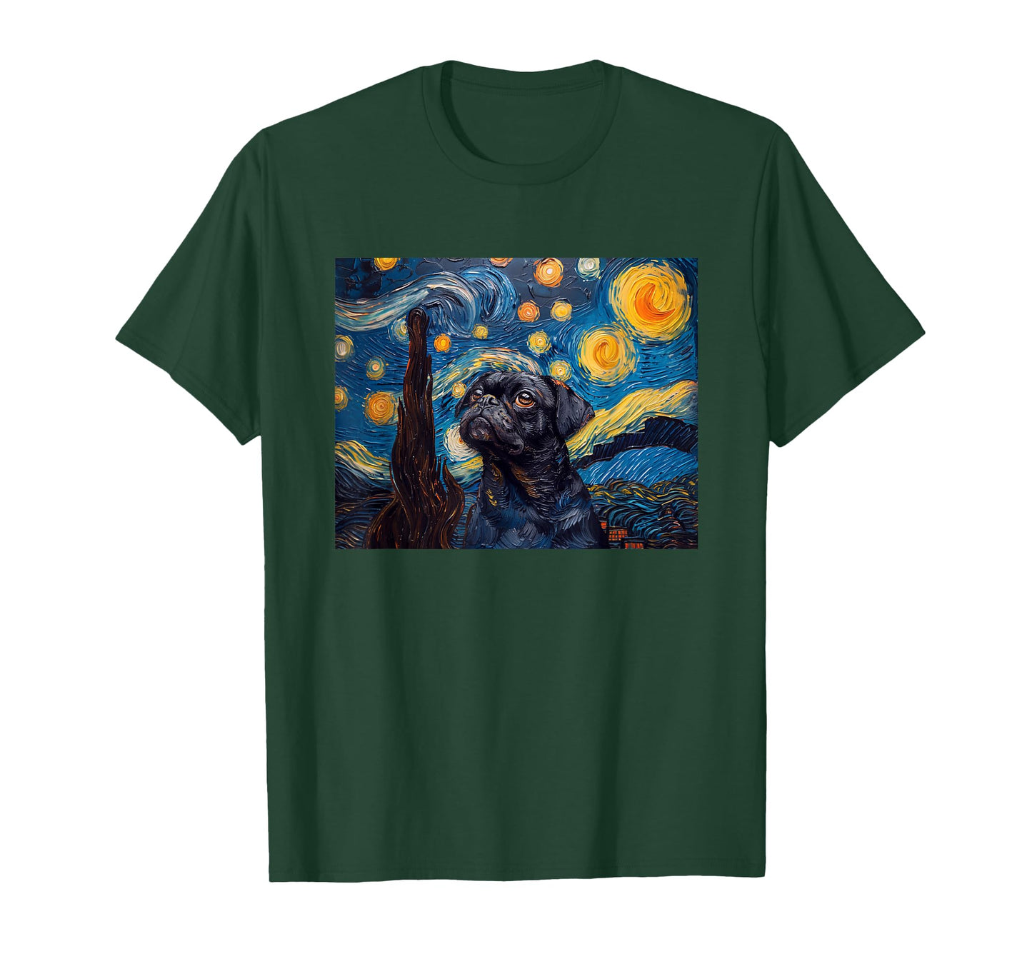 Mens Womens Girls Funny Starry Night Black Pug Lover T-Shirt
