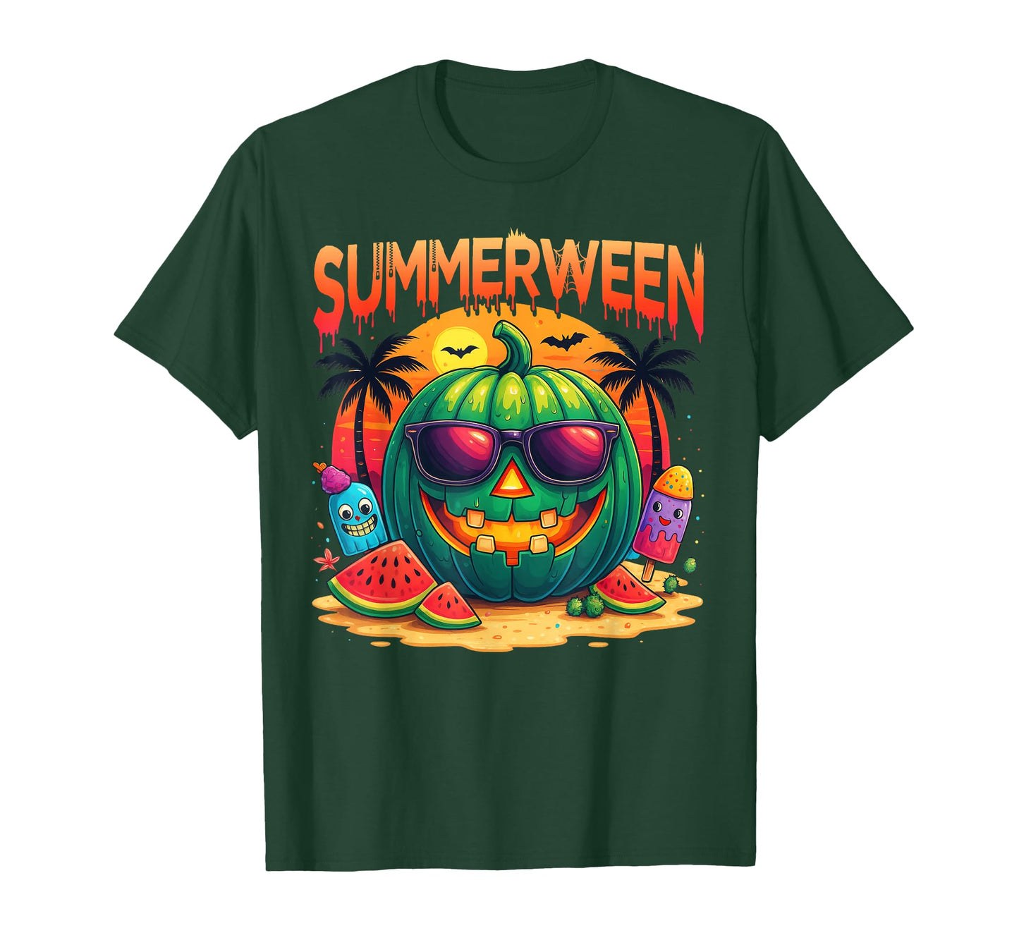 Funny Skeleton Summer Summerween Watermelon Jack-O-Lantern T-Shirt