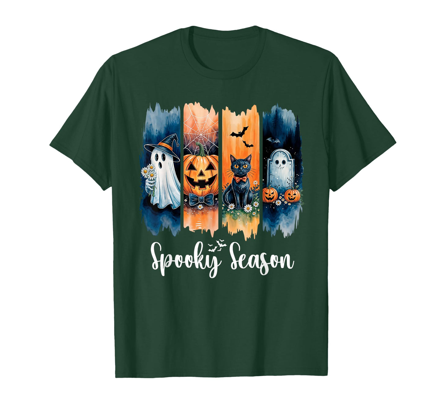 Spooky Season Vintage Halloween Ghost Pumpkin Black Cute Cat T-Shirt
