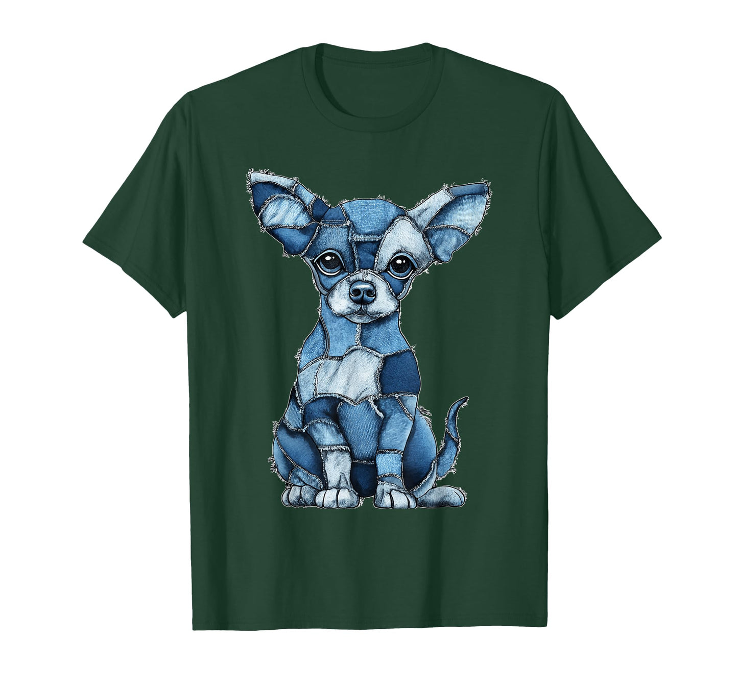 Funny Chihuahua Dog Blue Denim Patchwork Graphic Animal T-Shirt