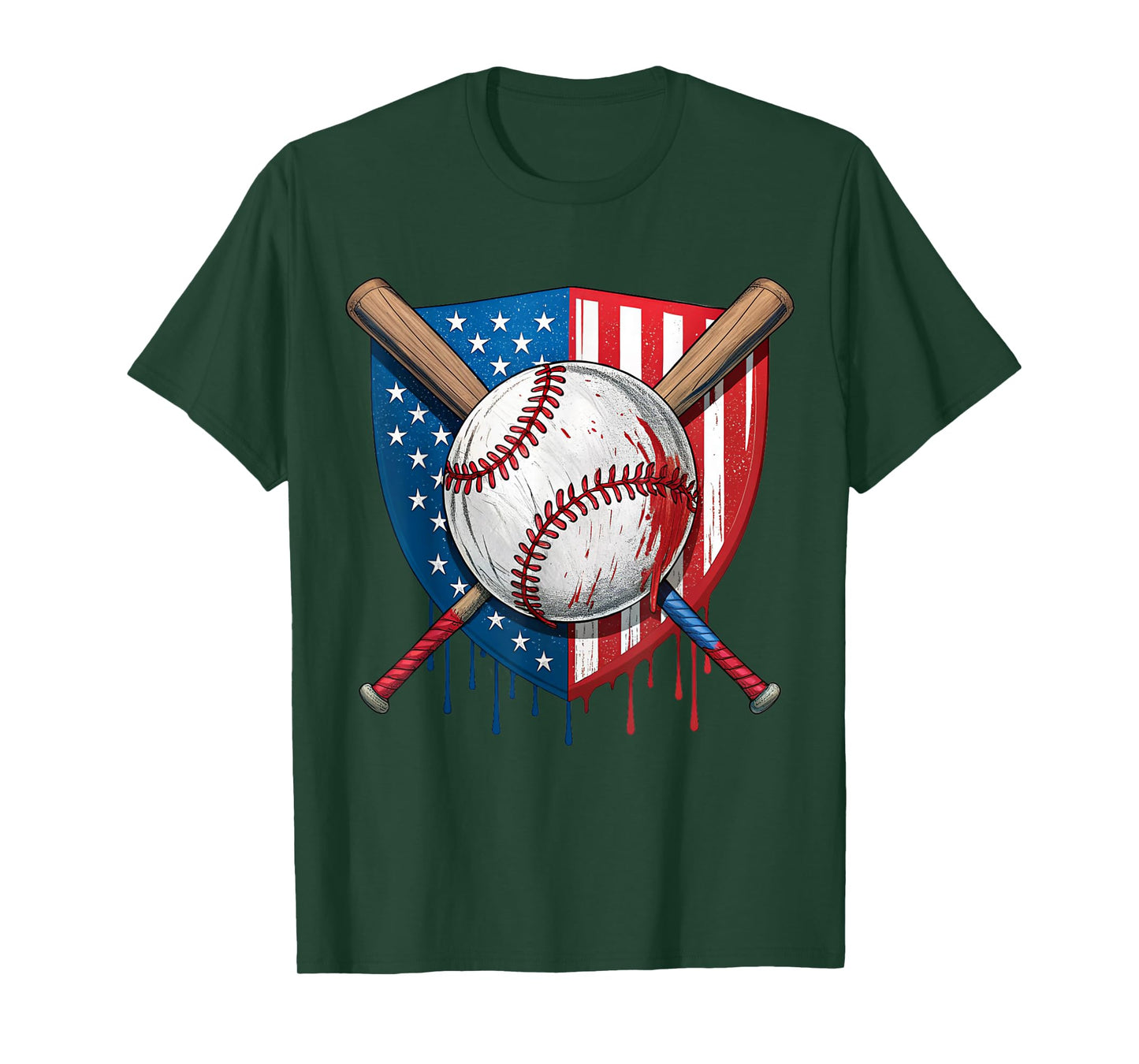 4th of July Baseball Drip Ice Cream Patriotic American Flag T-Shirt