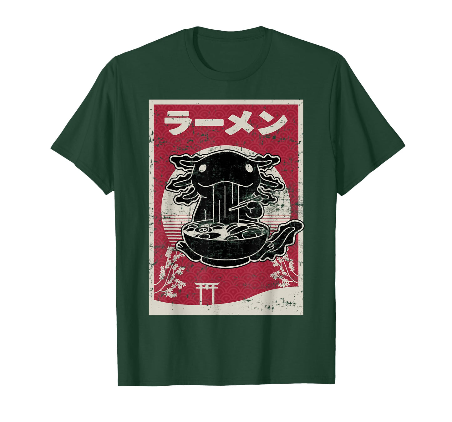 Kawaii Axolotl Ramen Japanese Woodblock Art Anime Boys Teens T-Shirt