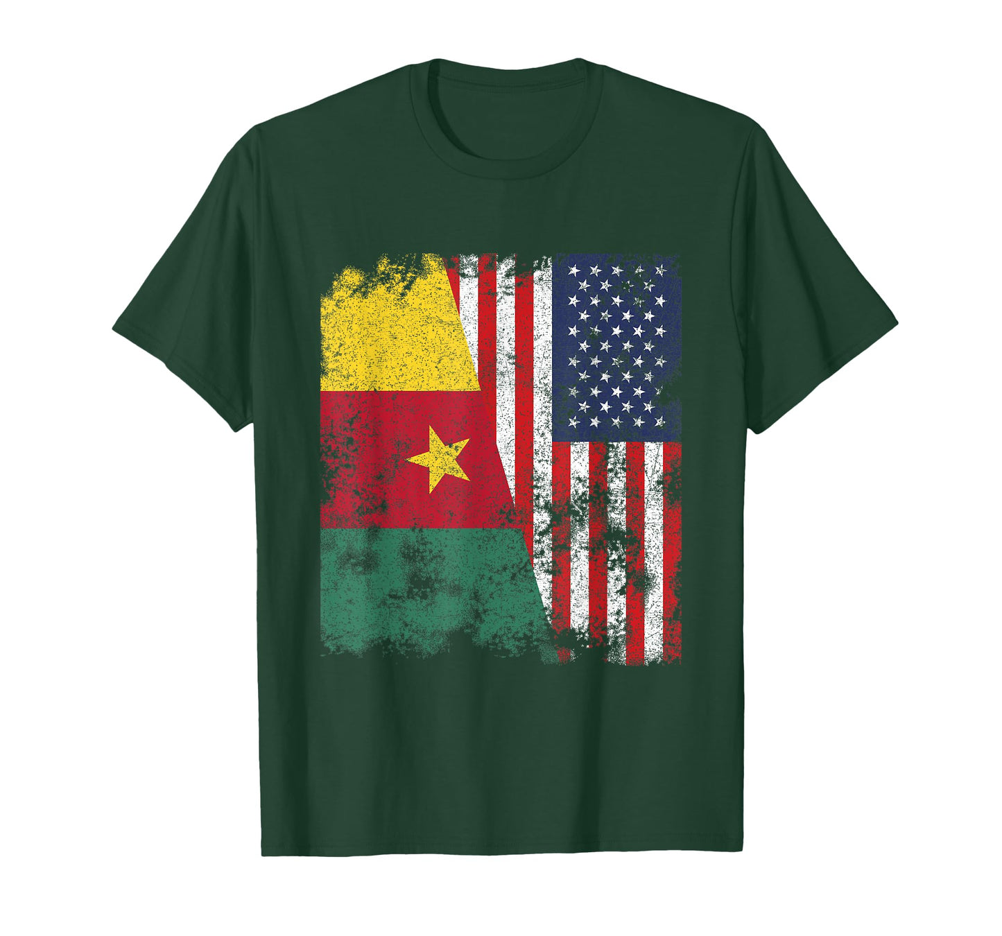 Cameroon USA Flag Distressed - Half American T-Shirt